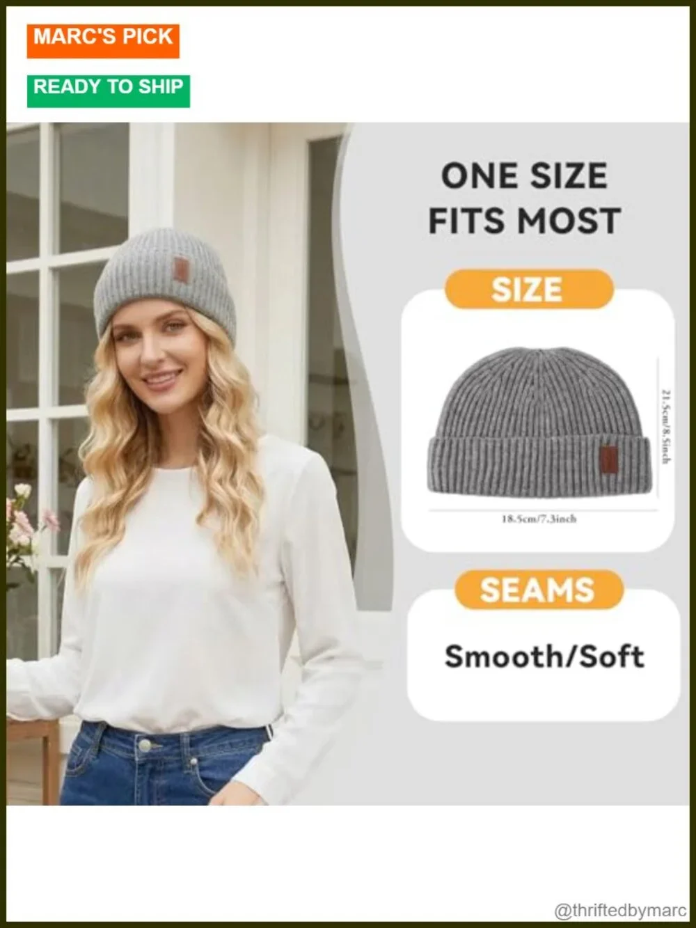 Slouchy Ribbed Beanie - Lightweight & Breathable Skull Cap, One Size